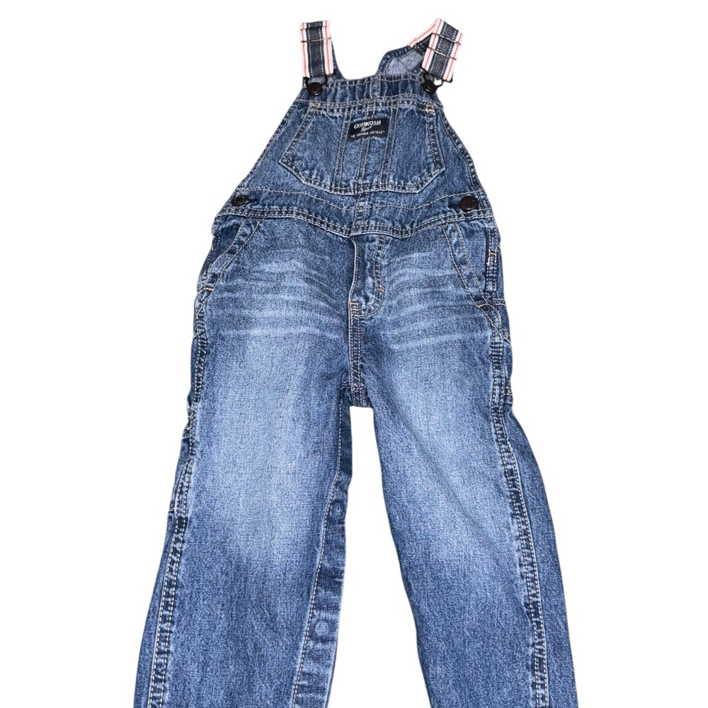 OshKosh B’Gosh Toddler Denim Overalls with Plaid Straps Size 18-24M